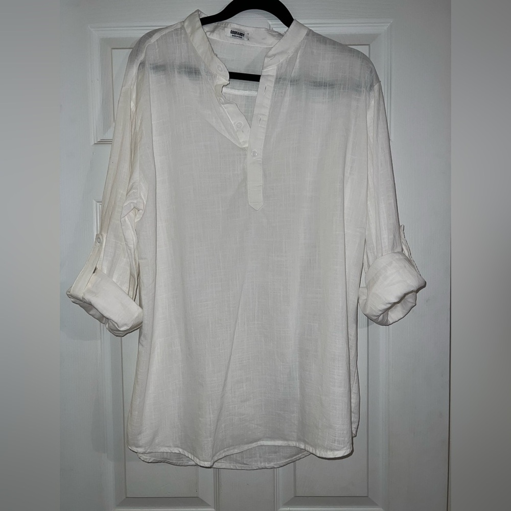 Coofandy White Cotton Linen Henley T-shirt - Picture 6 of 8